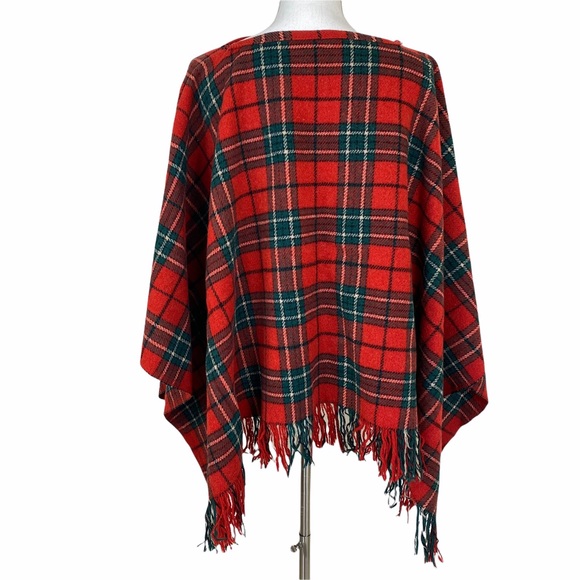 Vintage Tartan Plaid Red Wool Poncho - Picture 3 of 6
